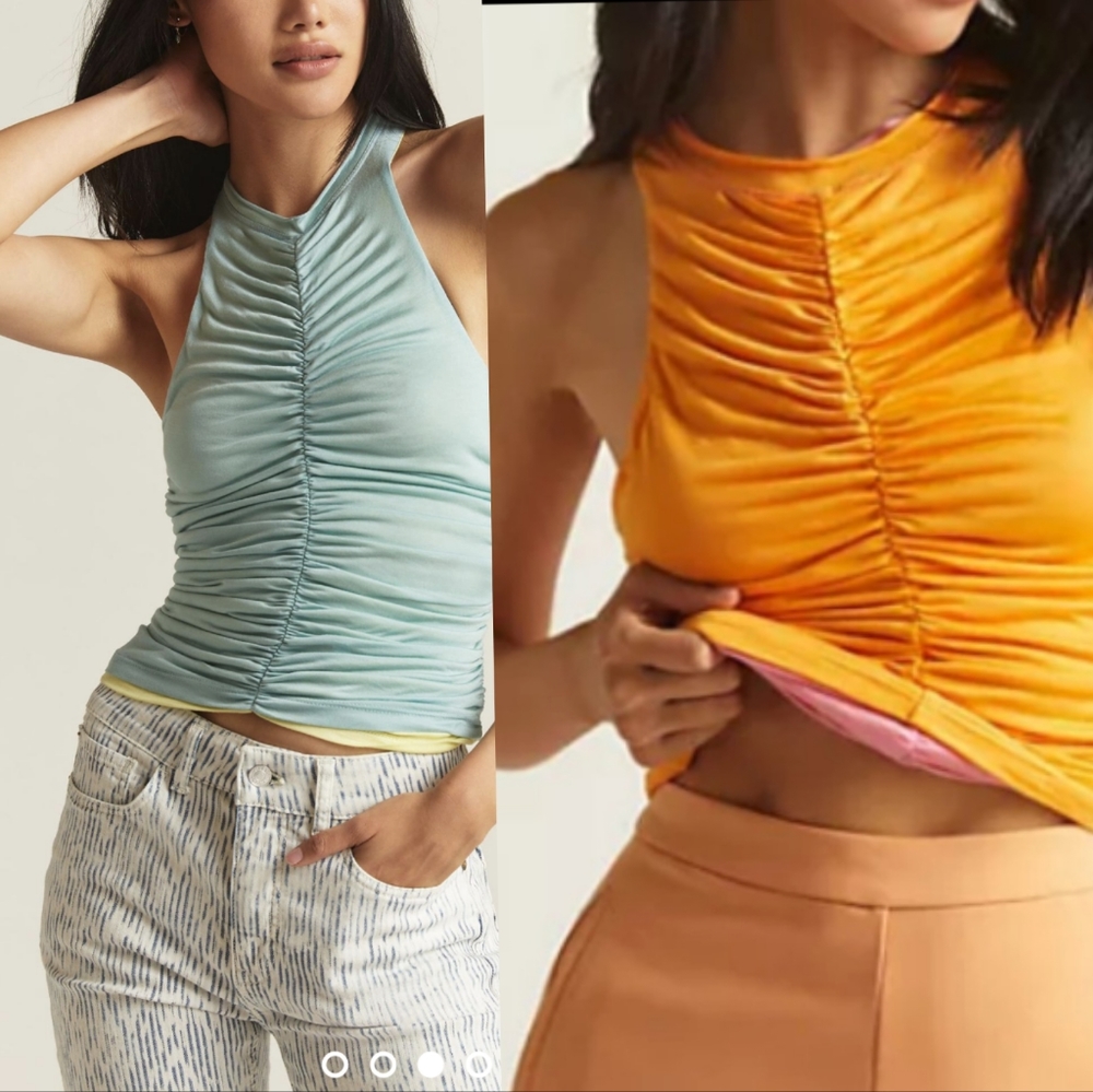 NWT 2 Anthropologie Pilcro Reversible Ruched Tanks pink/orange blue/yellow Sm